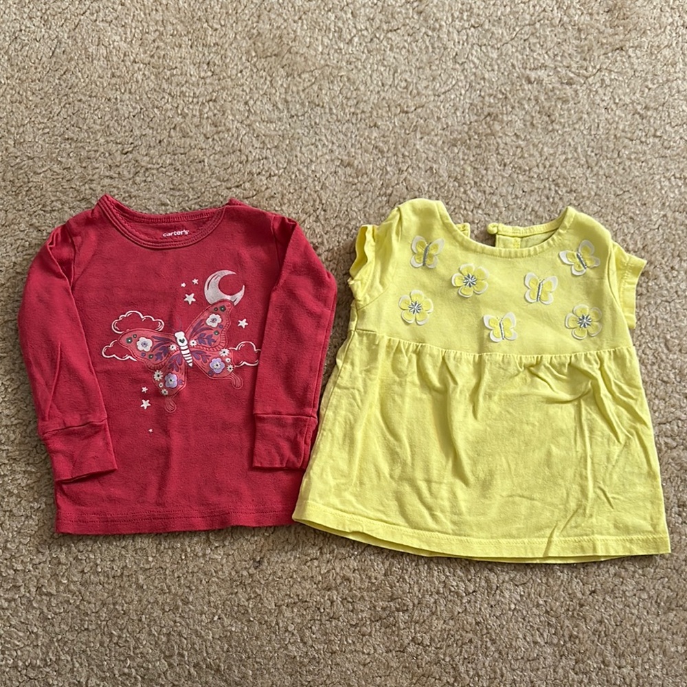 Red and Yellow Toddler Shirts with Butterfly Designs